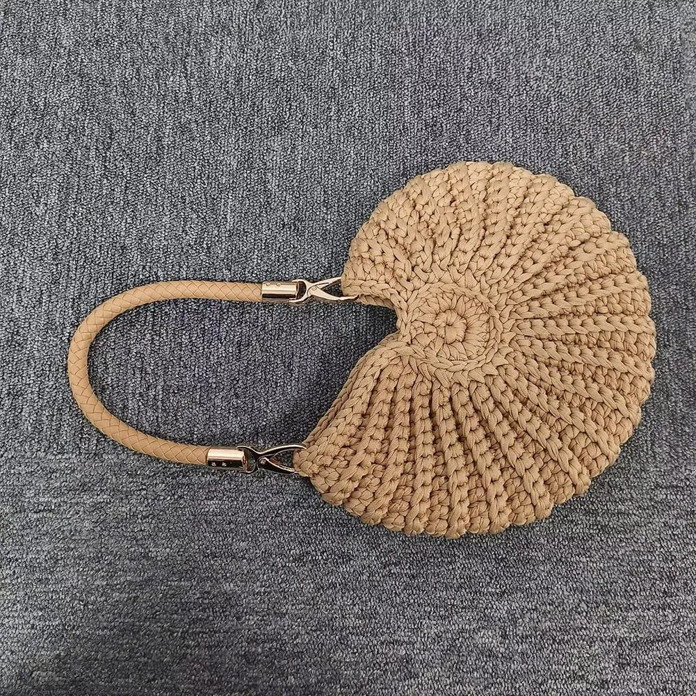 Handmade Crochet Seashell Purse with Pearl Chain Summer Woven Handbag Small Shell Crossbody Beach Bag