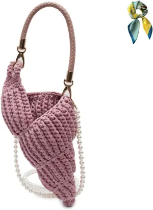 Handwoven Fashion Seashell Bag,Womens Stylish & Unique Boho Clutch with Pearl Strap,Crochet Leather Handle Beach Bag
