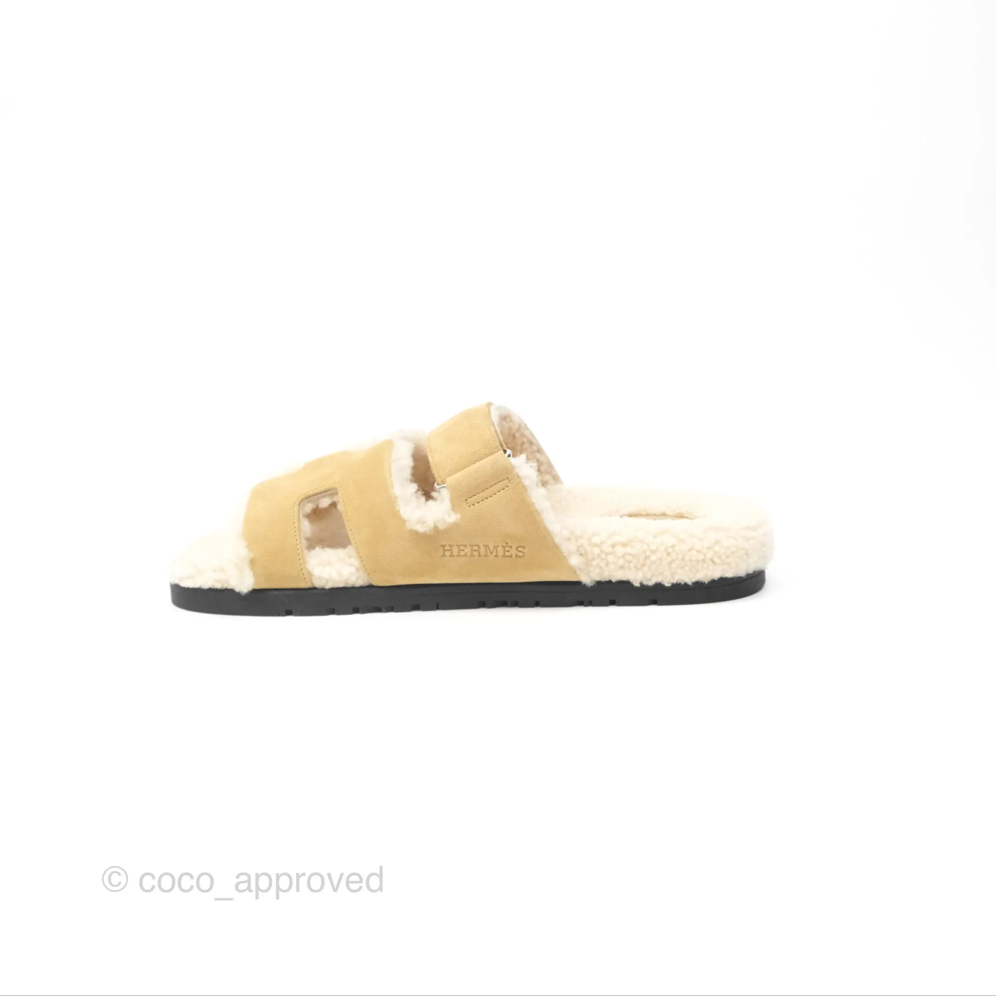 Hermès Chypre Sandal Shearling Beige Albâtre / Écru Suede Goatskin