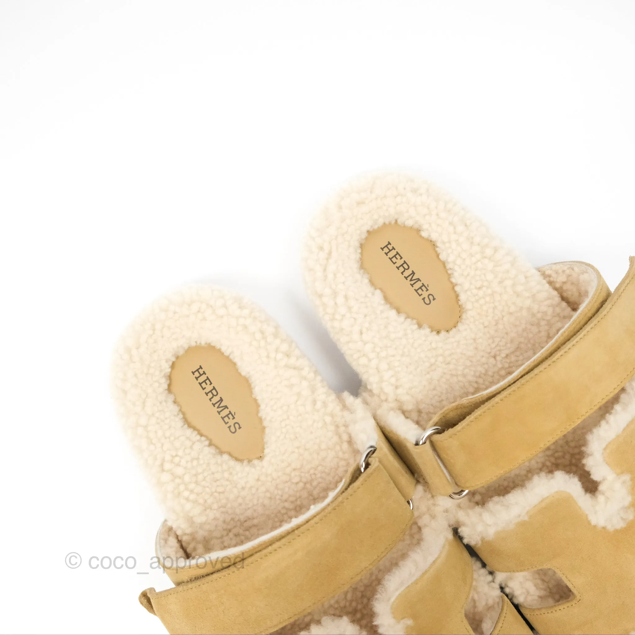 Hermès Chypre Sandal Shearling Beige Albâtre / Écru Suede Goatskin
