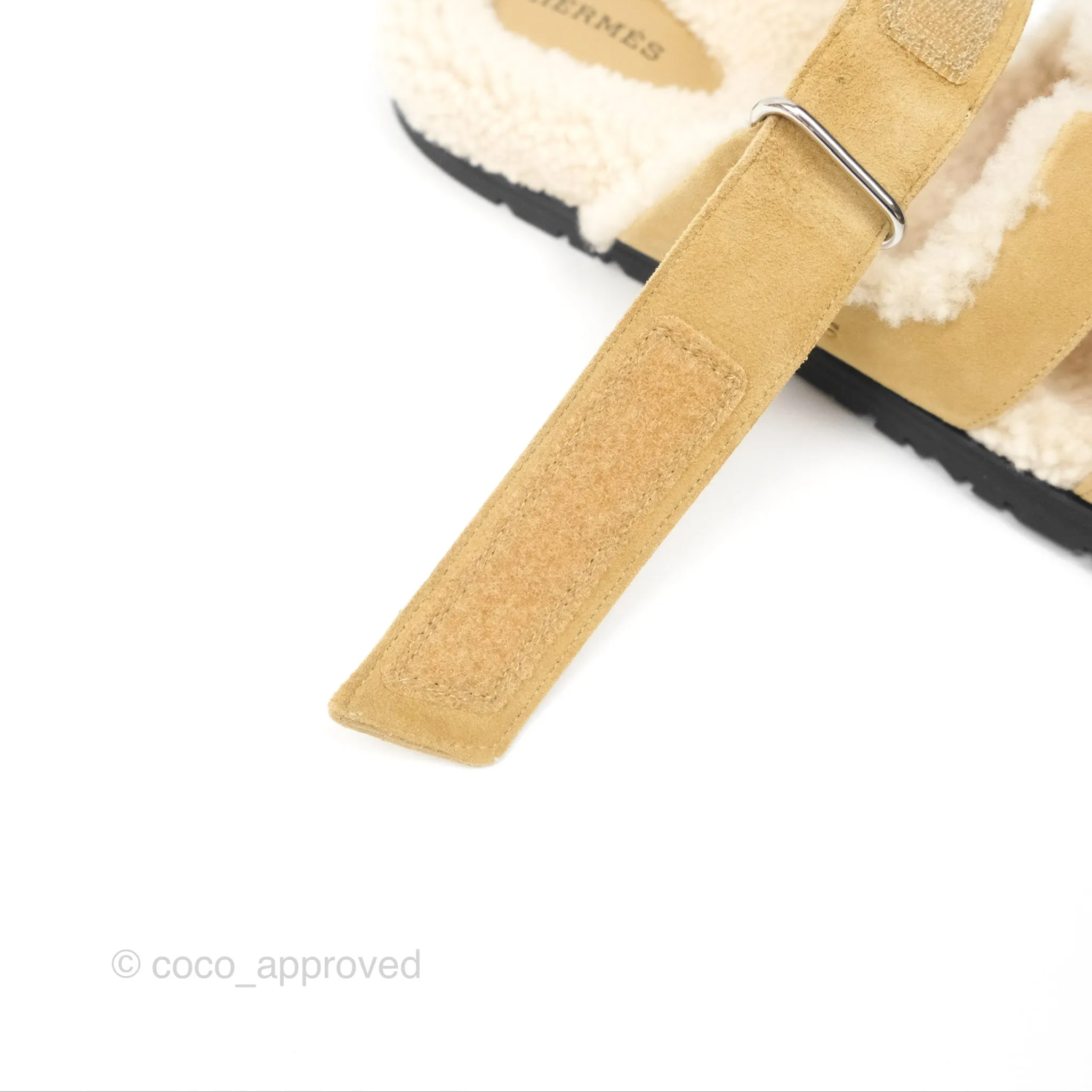 Hermès Chypre Sandal Shearling Beige Albâtre / Écru Suede Goatskin