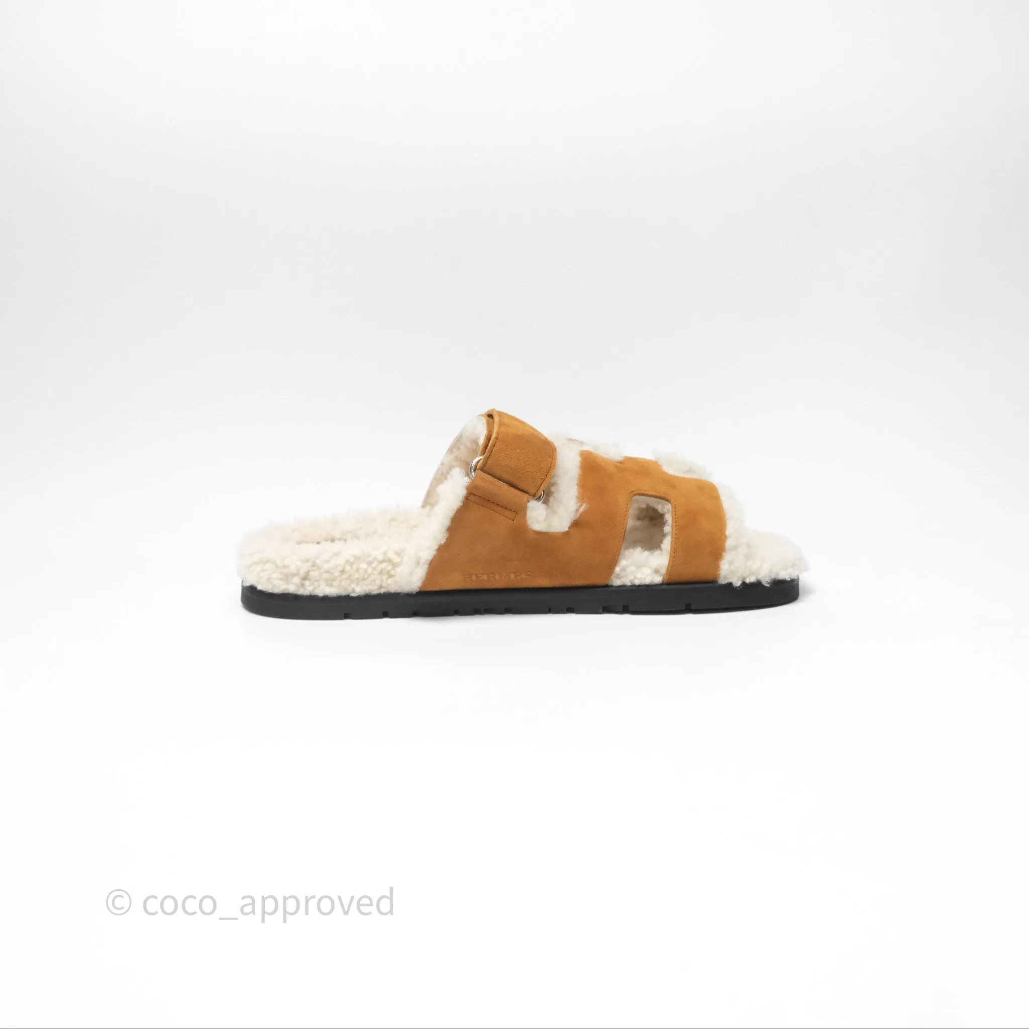 Hermès Chypre Sandal Shearling Beige Kraft / Ecru Goatskin Size 39.5