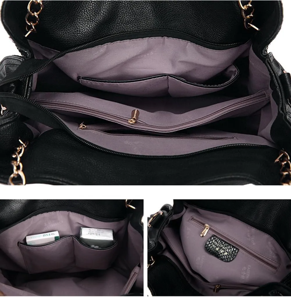 Hobo Bag for Women Large Capacity Snake Pattern Tote Ladies Tassel Pendant Purse Vegan Leather Shoulder Bags