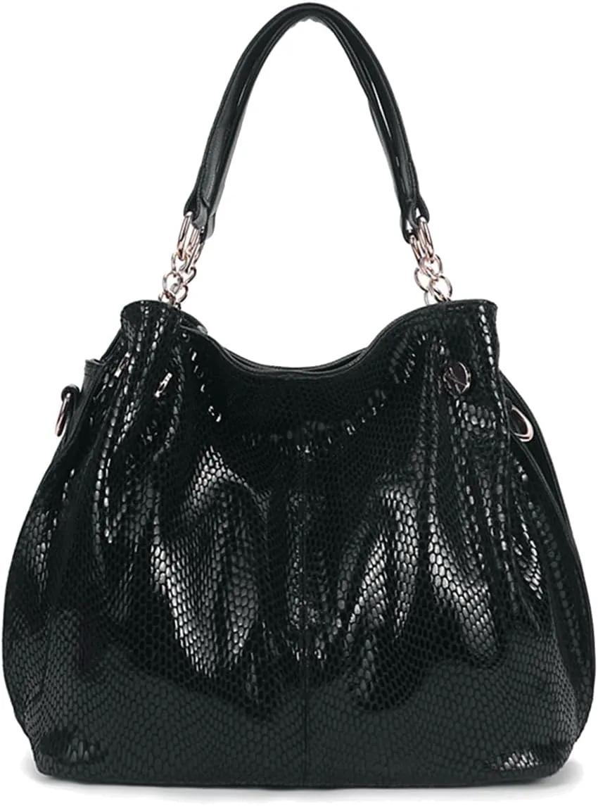 Hobo Bag for Women Large Capacity Snake Pattern Tote Ladies Tassel Pendant Purse Vegan Leather Shoulder Bags