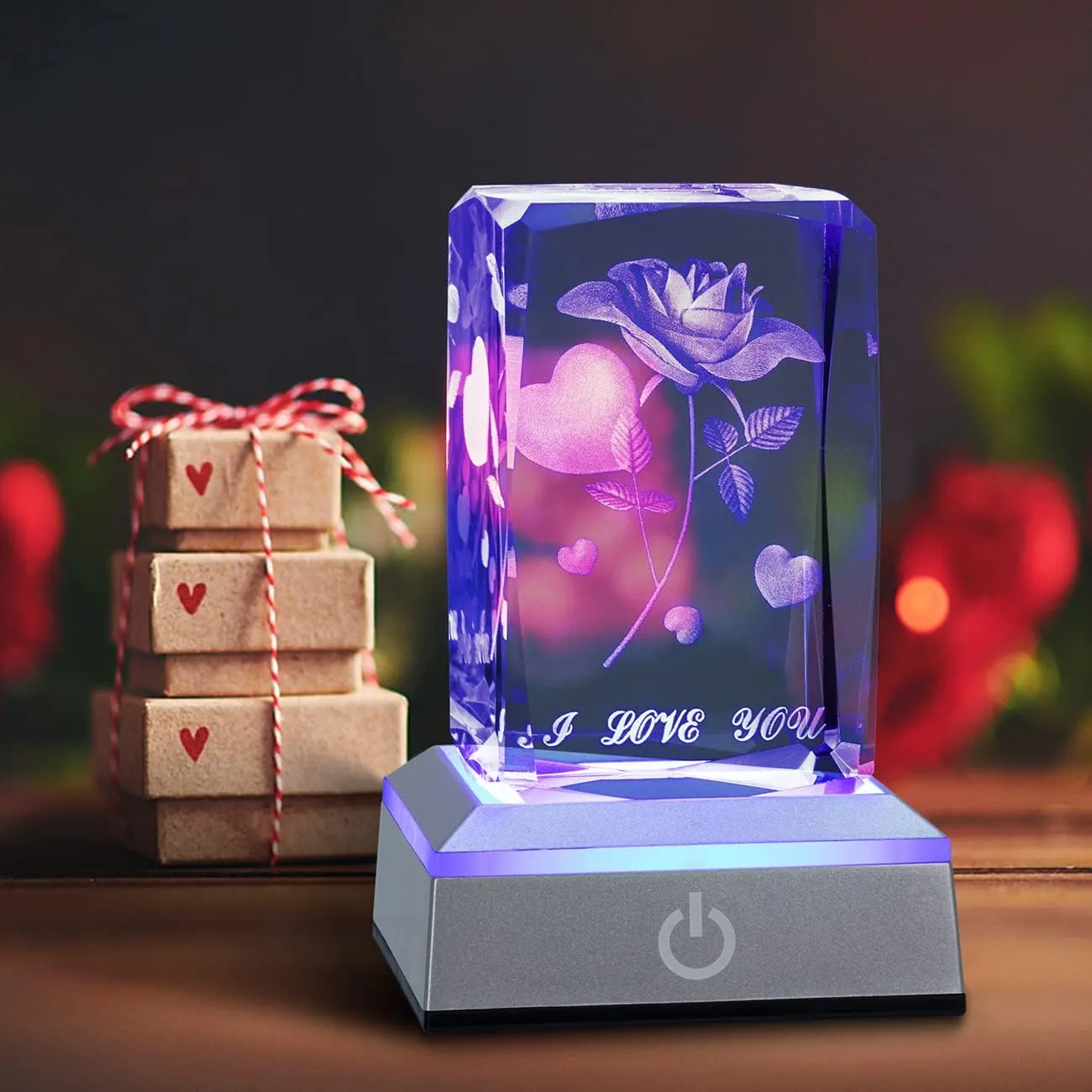 hochance 3D Rose Crystal Multicolor Nightlight - I Love You Decolamp,Perfect Valentines Gift Ideas for Her My Girlfriend Wife Mom - Unique Anniversary Birthday Presents