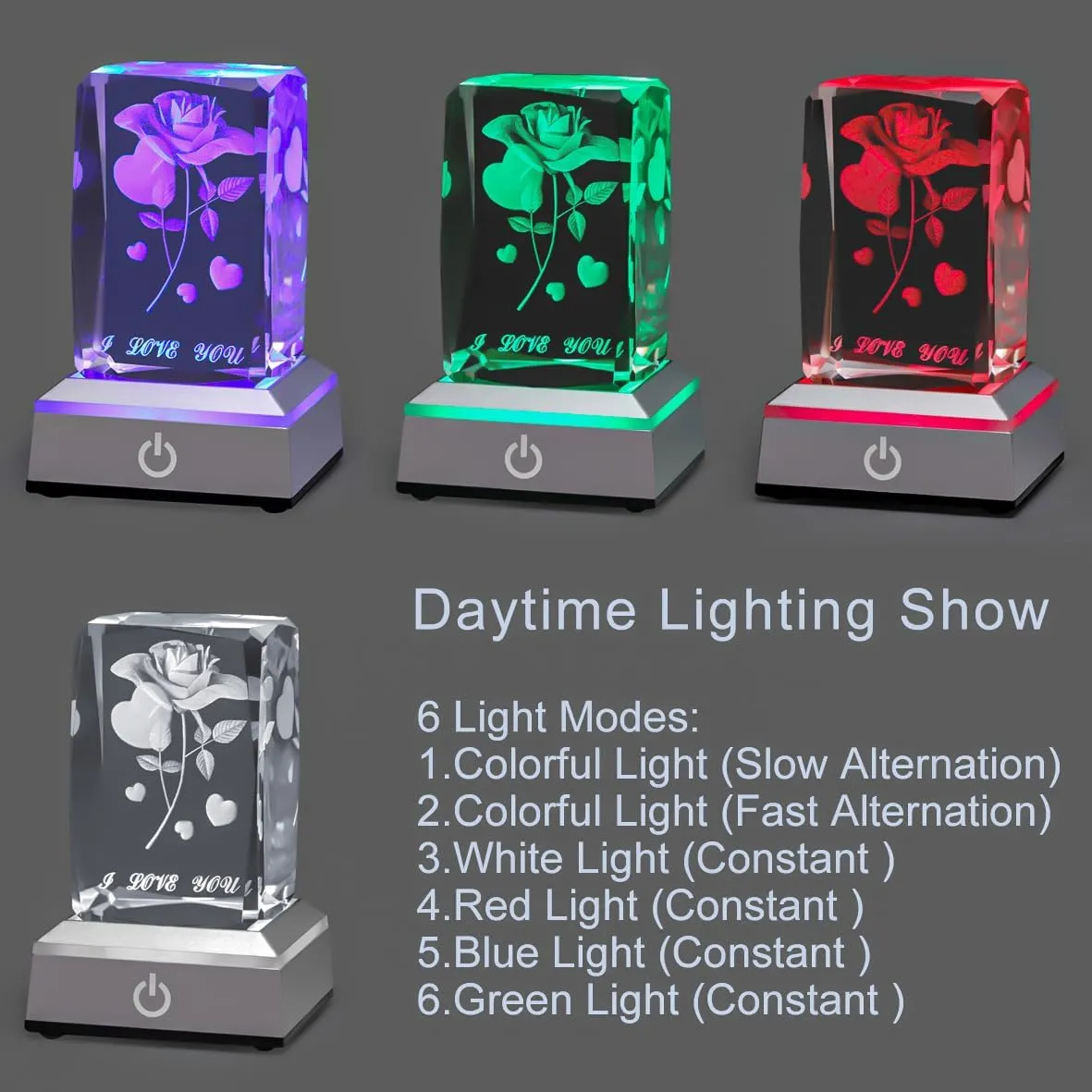hochance 3D Rose Crystal Multicolor Nightlight - I Love You Decolamp,Perfect Valentines Gift Ideas for Her My Girlfriend Wife Mom - Unique Anniversary Birthday Presents