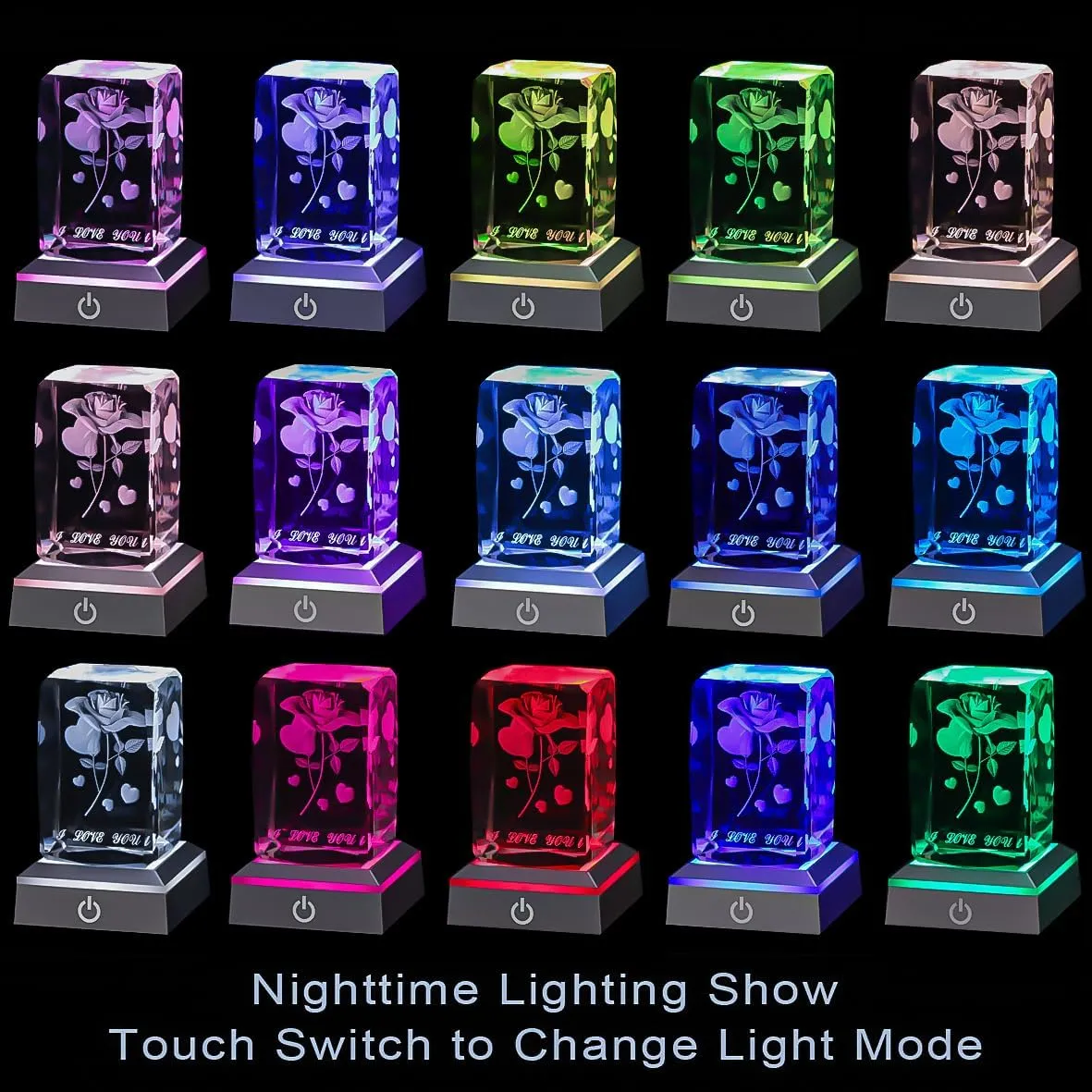 hochance 3D Rose Crystal Multicolor Nightlight - I Love You Decolamp,Perfect Valentines Gift Ideas for Her My Girlfriend Wife Mom - Unique Anniversary Birthday Presents