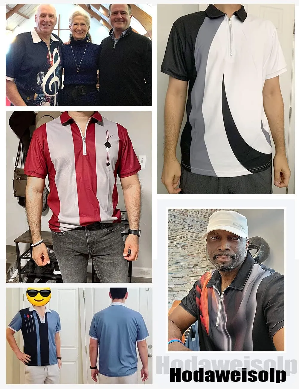 Hodaweisolp Men's Short Sleeve Zipper Casual Slim Fit Printed Golf Polo Shirt Tops