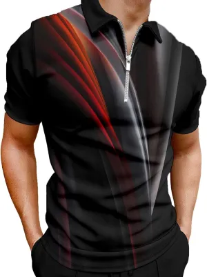 Hodaweisolp Men's Short Sleeve Zipper Casual Slim Fit Printed Golf Polo Shirt Tops