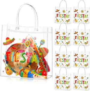 Hosuly 24 Pcs Mexican Fiesta PVC Treat Bags with Handles Reusable Fiesta Clear Plastic Gift Bags Cinco De Mayo Candy Goodie Bags Taco Bar Favor Bags Decor for Fiesta Mexico Party Supplies