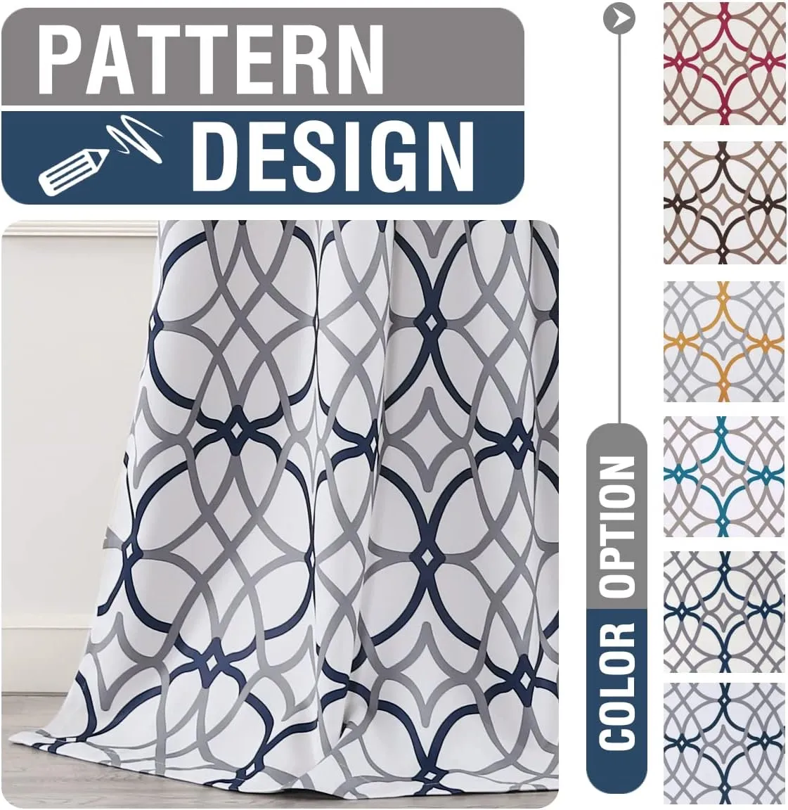 H.VERSAILTEX Blackout Curtains for Bedroom Printed Design 108 Inch Length Thermal Insulated Curtains for Living Room Geometric Modern Grommet Window Drapes 2 Panels Set, Dark Denim and Grey