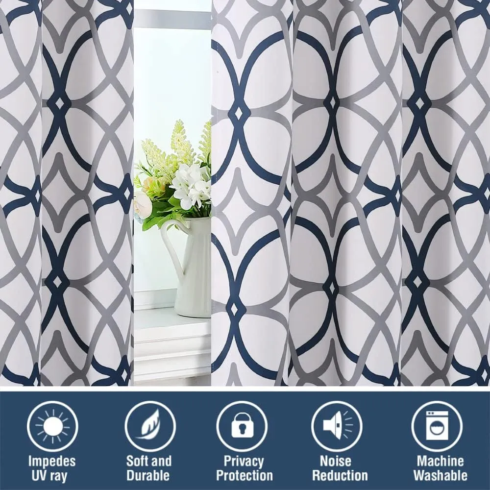 H.VERSAILTEX Blackout Curtains for Bedroom Printed Design 108 Inch Length Thermal Insulated Curtains for Living Room Geometric Modern Grommet Window Drapes 2 Panels Set, Dark Denim and Grey