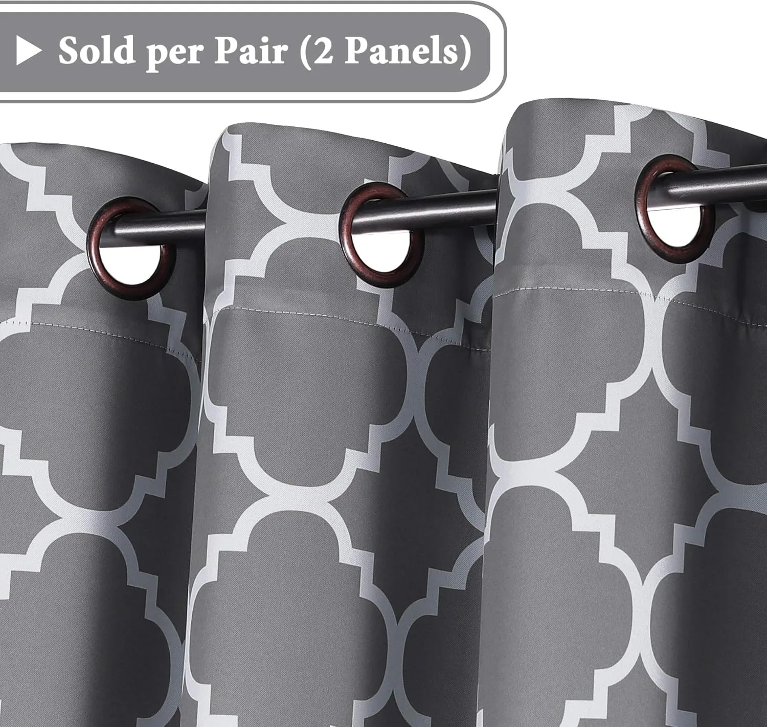 H.VERSAILTEX Blackout Curtains for Living Room/Bedroom Thermal Insulated Energy Saving Grommet Window Curtain Drapes (2 Panels) Geometric Moroccan Printed Draperies, Grey and White, 52 by 63 Inch