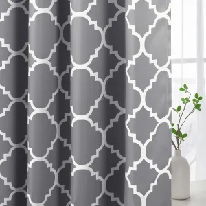 H.VERSAILTEX Blackout Curtains for Living Room/Bedroom Thermal Insulated Energy Saving Grommet Window Curtain Drapes (2 Panels) Geometric Moroccan Printed Draperies, Grey and White, 52 by 63 Inch