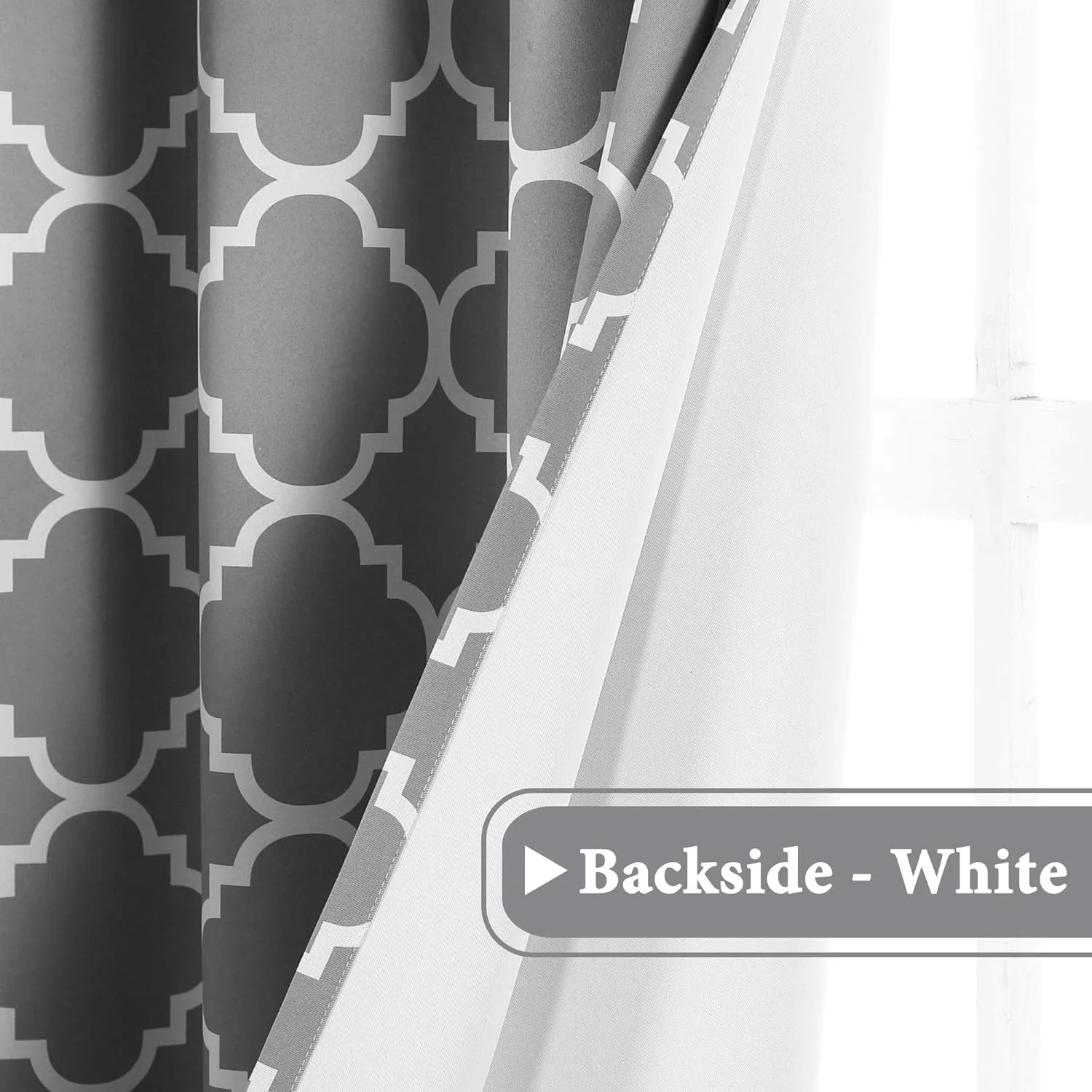 H.VERSAILTEX Blackout Curtains for Living Room/Bedroom Thermal Insulated Energy Saving Grommet Window Curtain Drapes (2 Panels) Geometric Moroccan Printed Draperies, Grey and White, 52 by 63 Inch