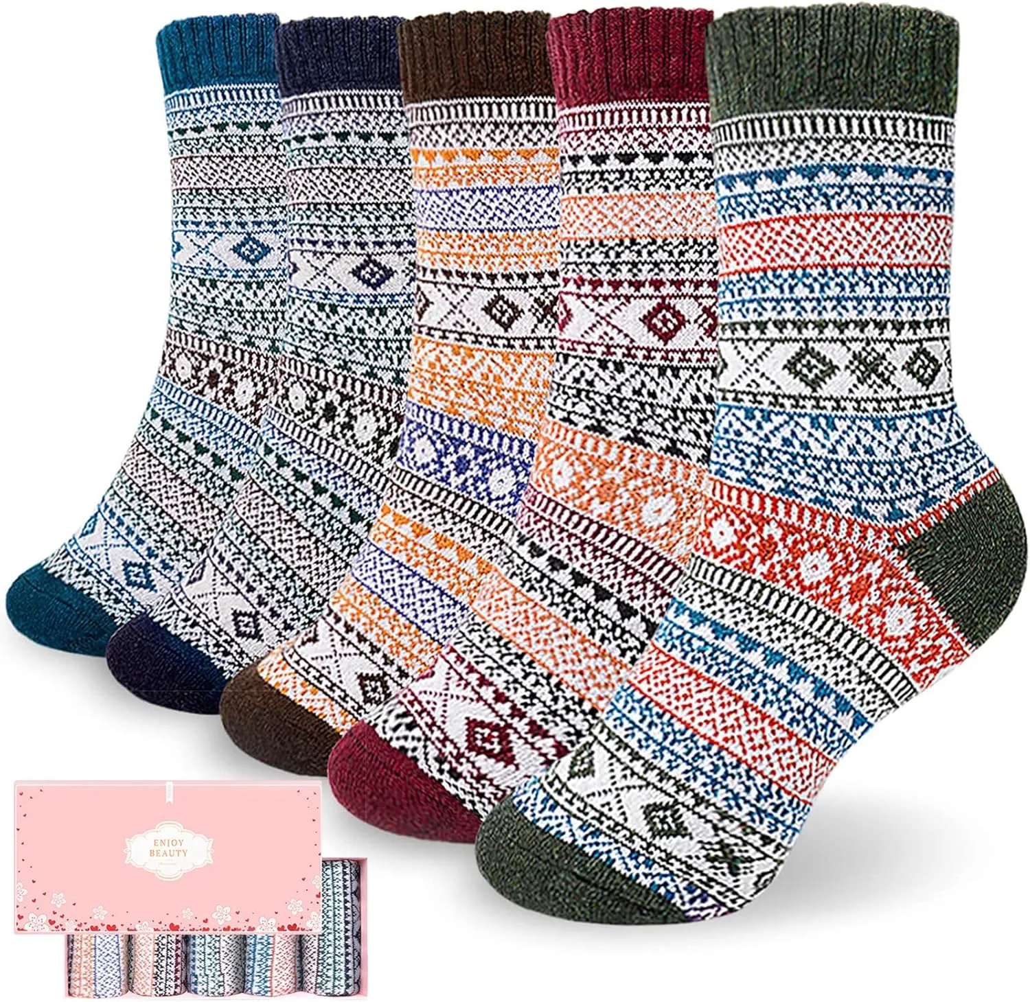 ICEIVY Socks Women, Soft Knit Wool Winter Thick Warm Cabin Fuzzy Crew Women Socks 5 Pack
