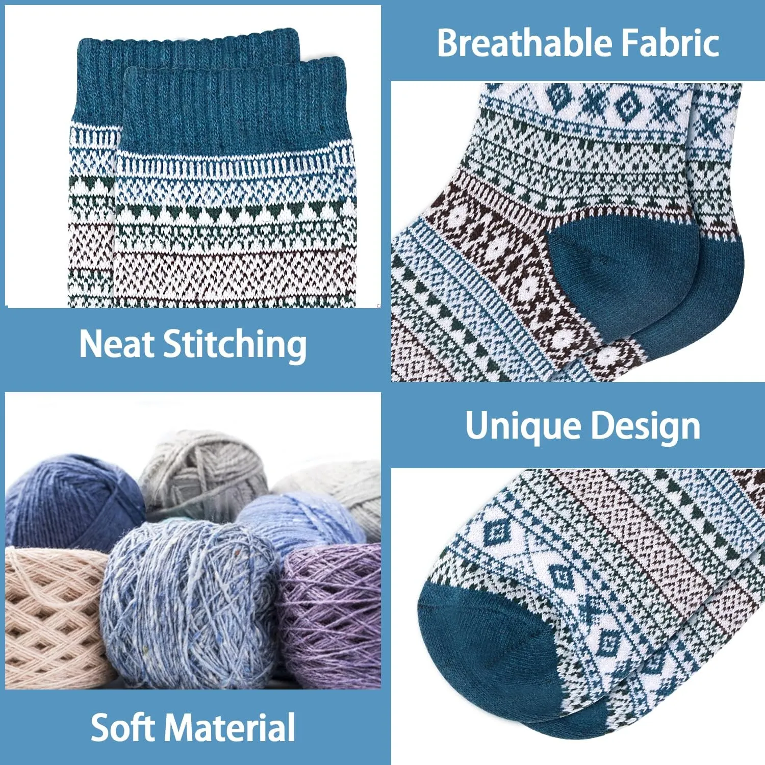 ICEIVY Socks Women, Soft Knit Wool Winter Thick Warm Cabin Fuzzy Crew Women Socks 5 Pack