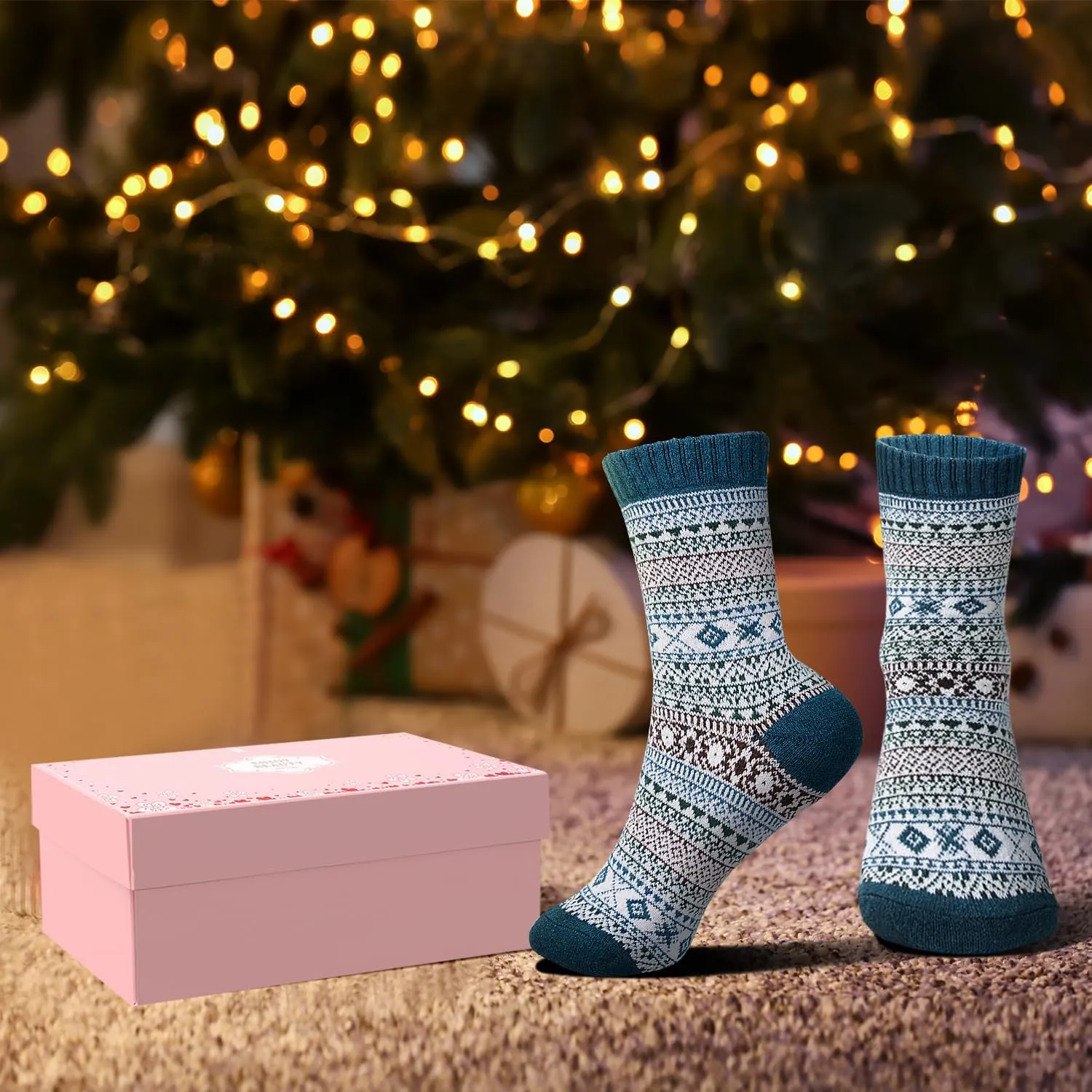 ICEIVY Socks Women, Soft Knit Wool Winter Thick Warm Cabin Fuzzy Crew Women Socks 5 Pack