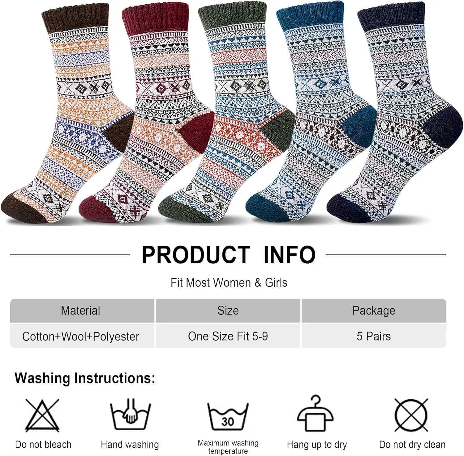 ICEIVY Socks Women, Soft Knit Wool Winter Thick Warm Cabin Fuzzy Crew Women Socks 5 Pack