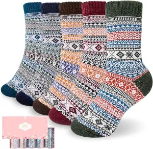ICEIVY Socks Women, Soft Knit Wool Winter Thick Warm Cabin Fuzzy Crew Women Socks 5 Pack