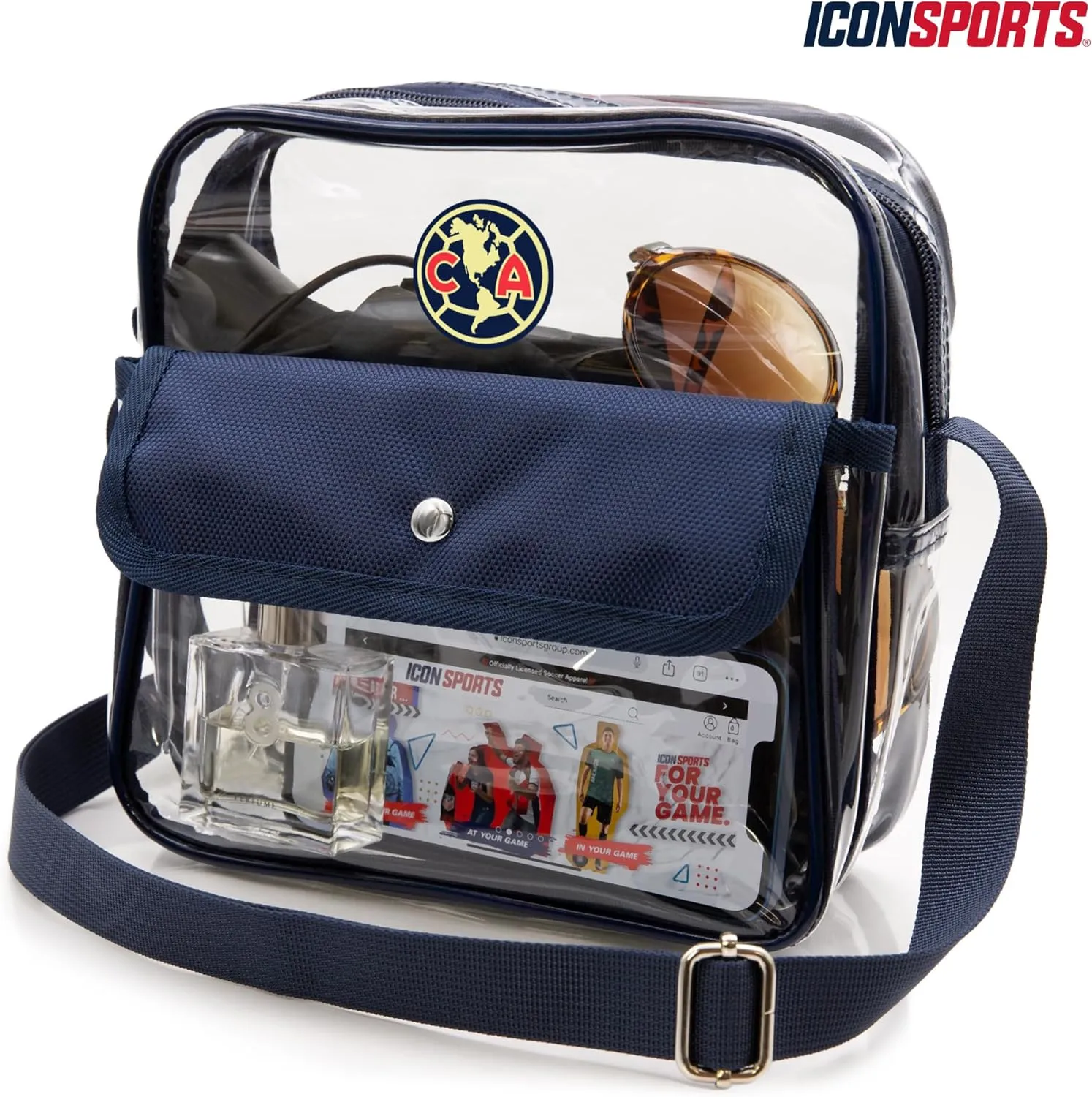 Icon Sports Officially Licensed Stadium-Approved Clear Crossbody Bag with Zipper and Side Pocket
