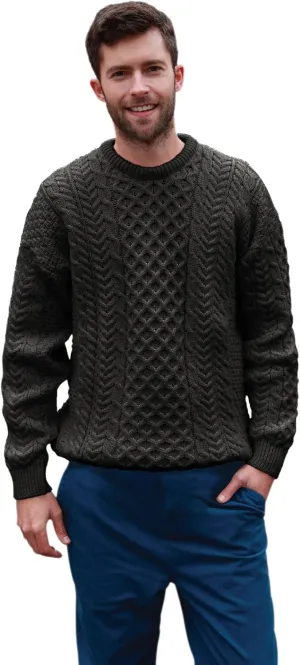 Inisheer Mens Irish Cable Knit Sweater, 100% Natural Irish Wool