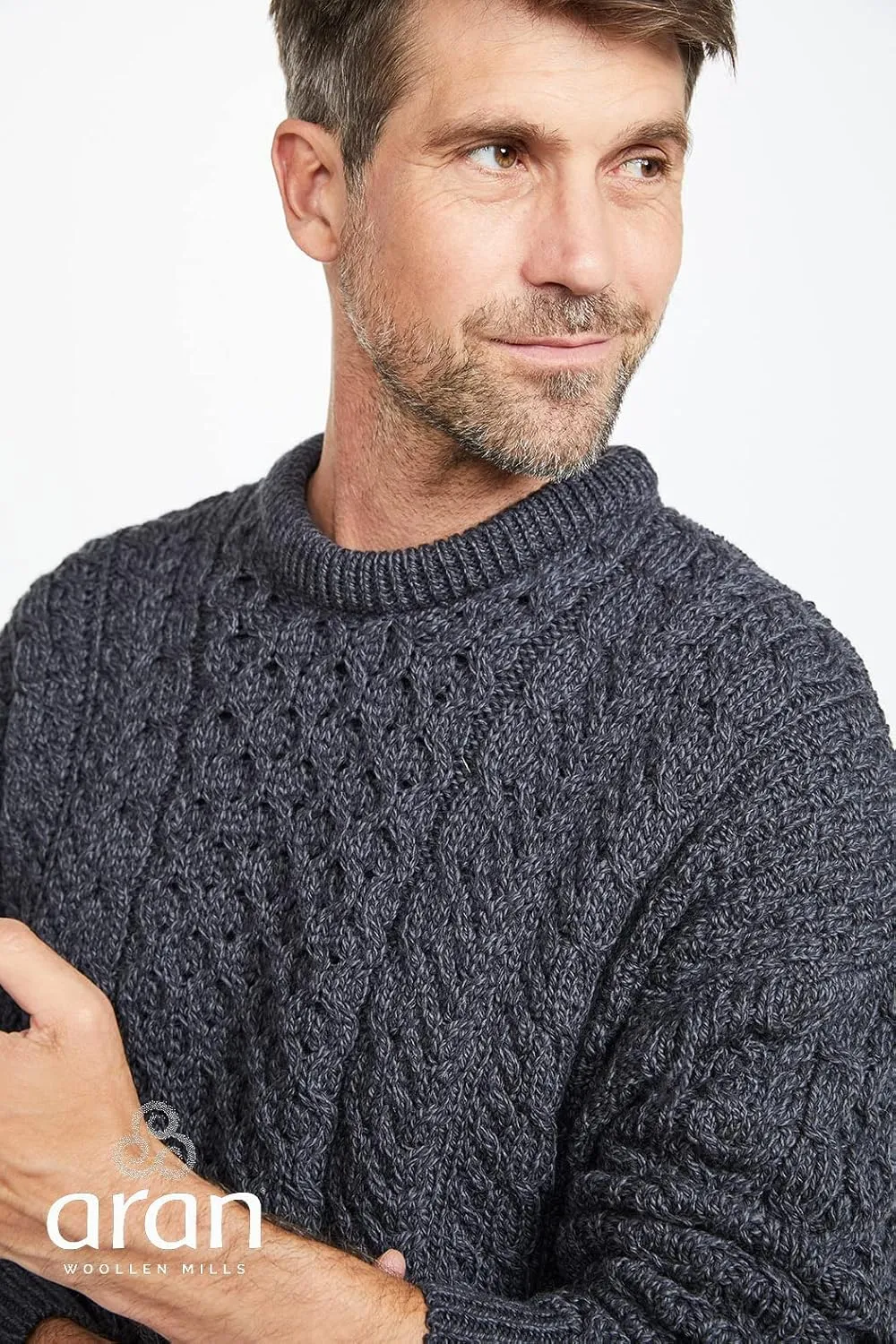 Inisheer Mens Irish Cable Knit Sweater, 100% Natural Irish Wool