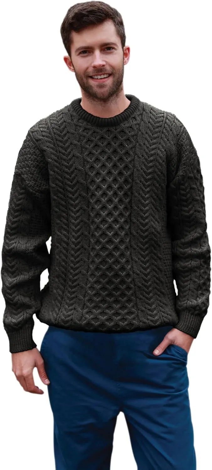 Inisheer Mens Irish Cable Knit Sweater, 100% Natural Irish Wool