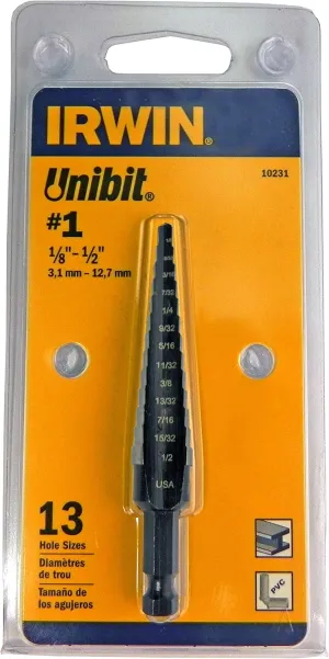 Irwin Tools IRWIN Step Drill Bit, 1/8-Inch to 1/2-Inch Step, 1/4-Inch Shank (10231) Silver|Silver metallic