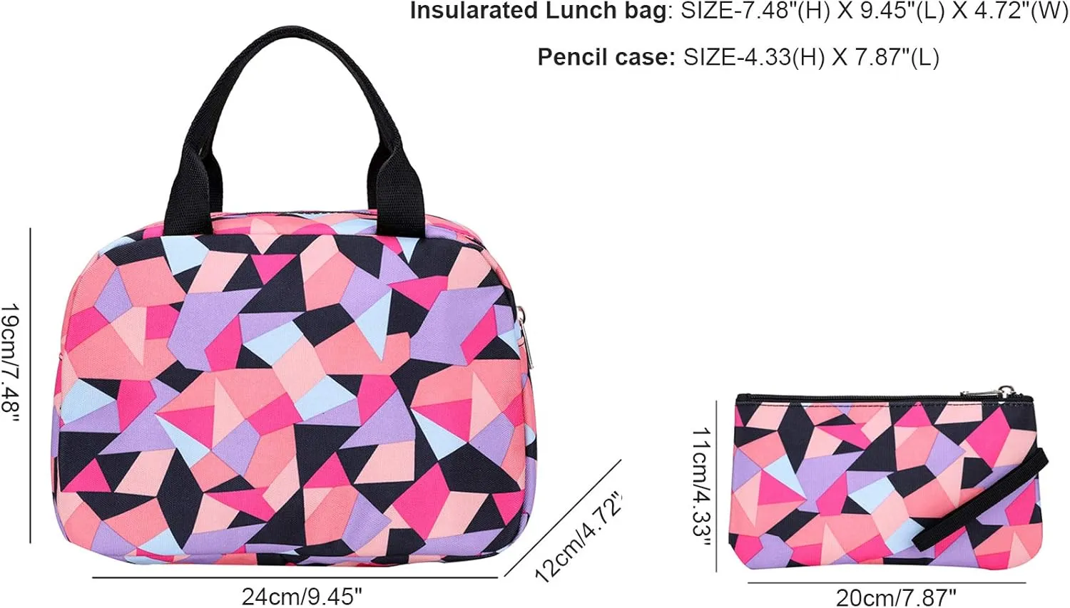 JiaYou Girl Geometric Printed Primary Junior High University School Bag Bookbag 3pcs Backpack Sets(2# Black-3pcs,19 L)
