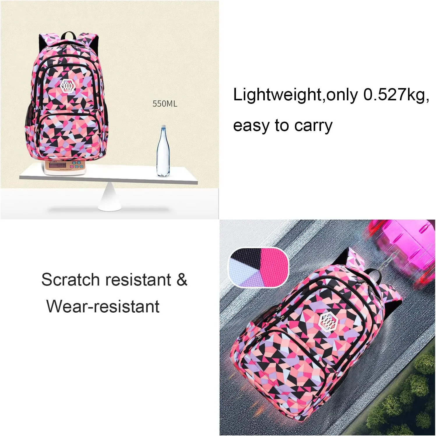 JiaYou Girl Geometric Printed Primary Junior High University School Bag Bookbag 3pcs Backpack Sets(2# Black-3pcs,19 L)