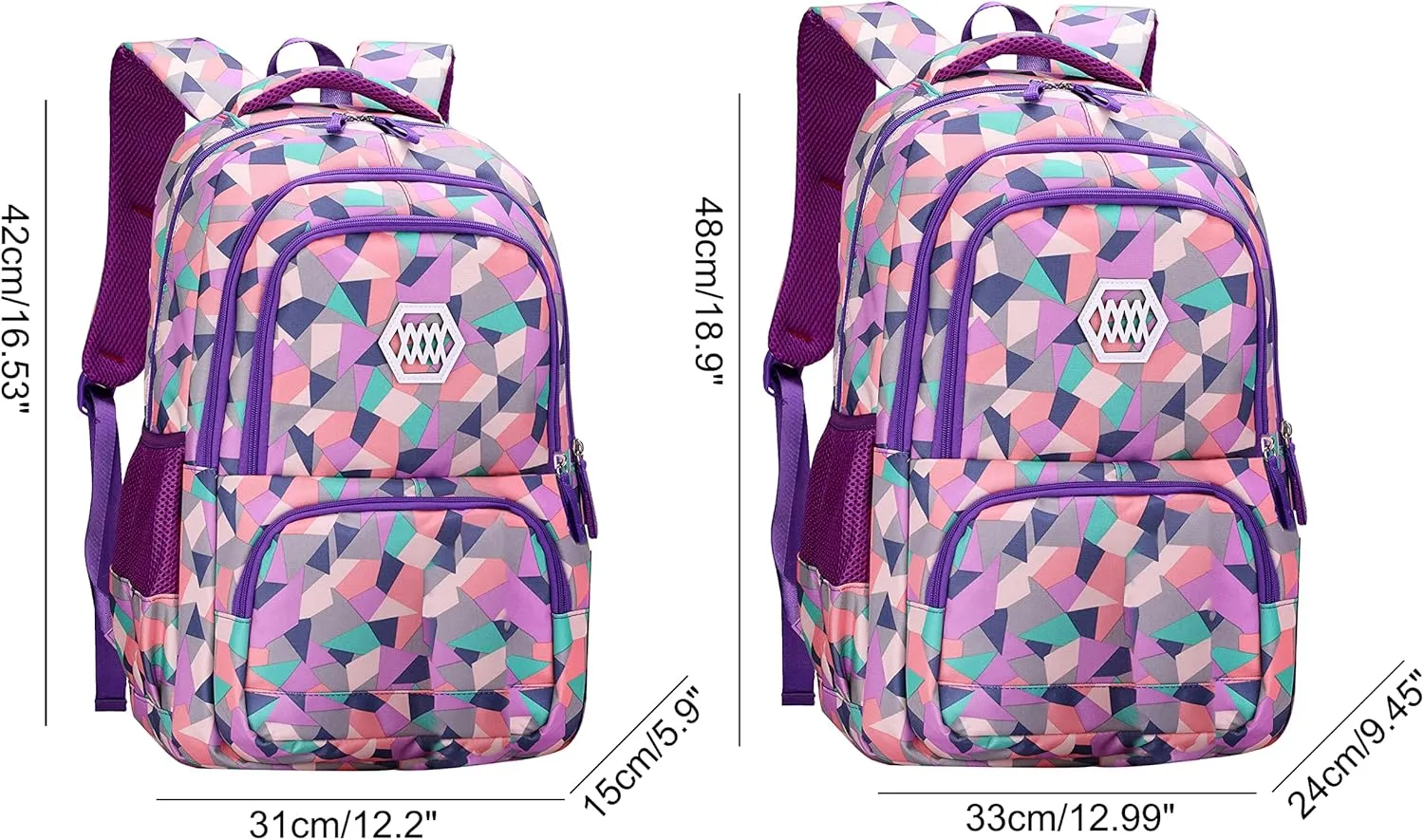 JiaYou Girl Geometric Printed Primary Junior High University School Bag Bookbag Backpack(2# Purple,35 L)
