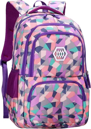 JiaYou Girl Geometric Printed Primary Junior High University School Bag Bookbag Backpack(2# Purple,35 L)