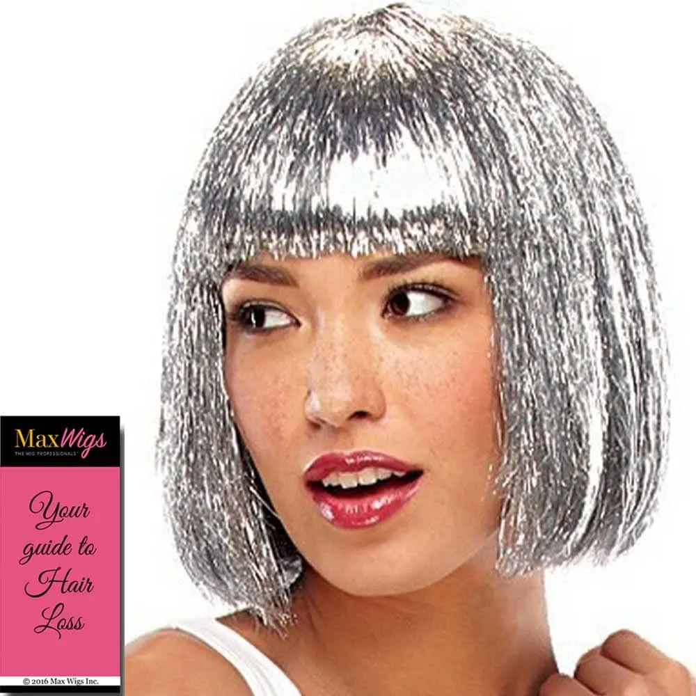 Jon Renau | Easihair Tinsel Town Color Metallic Gold - Illusions Costume Wig 9' Chin Length Bob Nightclub Celebration Blunt Bangs Party Synthetic Fancy Dress 3.6 oz Bundle MaxWigs Hairloss Booklet