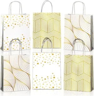 JOYGATHER 24 Pcs Gold Foil Party Favors Bags with Handles - White Gold Kraft Paper Bags with 3 Different Types for Birthday, Wedding, Christmas, Baby Shower, Return, Thank-You or Bridal Party