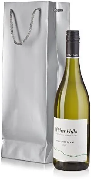 JUVITUS (6 Pack) Metallic Silver Wine Bottle Gift Bags for Birthdays, Anniversaries, Weddings, Gift Favors, and Holidays