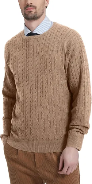 Kallspin Men's Cable Knit Crewneck Sweater Pullovers Wool Blend Relax Fit Knitwear