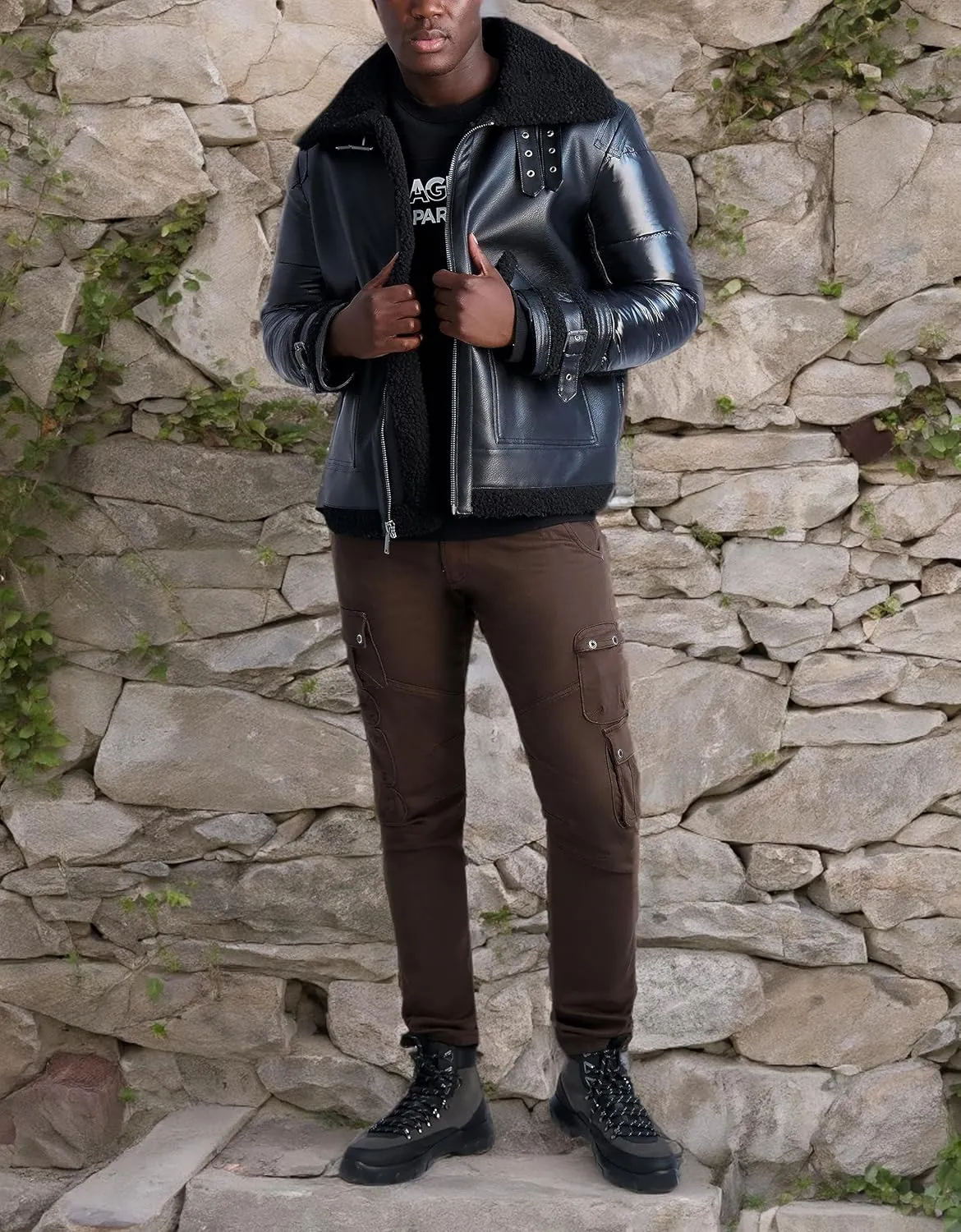 Karl Lagerfeld Paris Men's Faux Shearling Aviator Jacket
