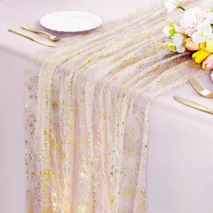 KesaPlan 4 PCS Sheer Gold Table Runner, 27*120 Inches Glitter Table Runner Gold Sheer Chiffon Table Runner for Table Decoration, Boho Table Runner Sequin Gauze Table Runner for Wedding Birthday Party