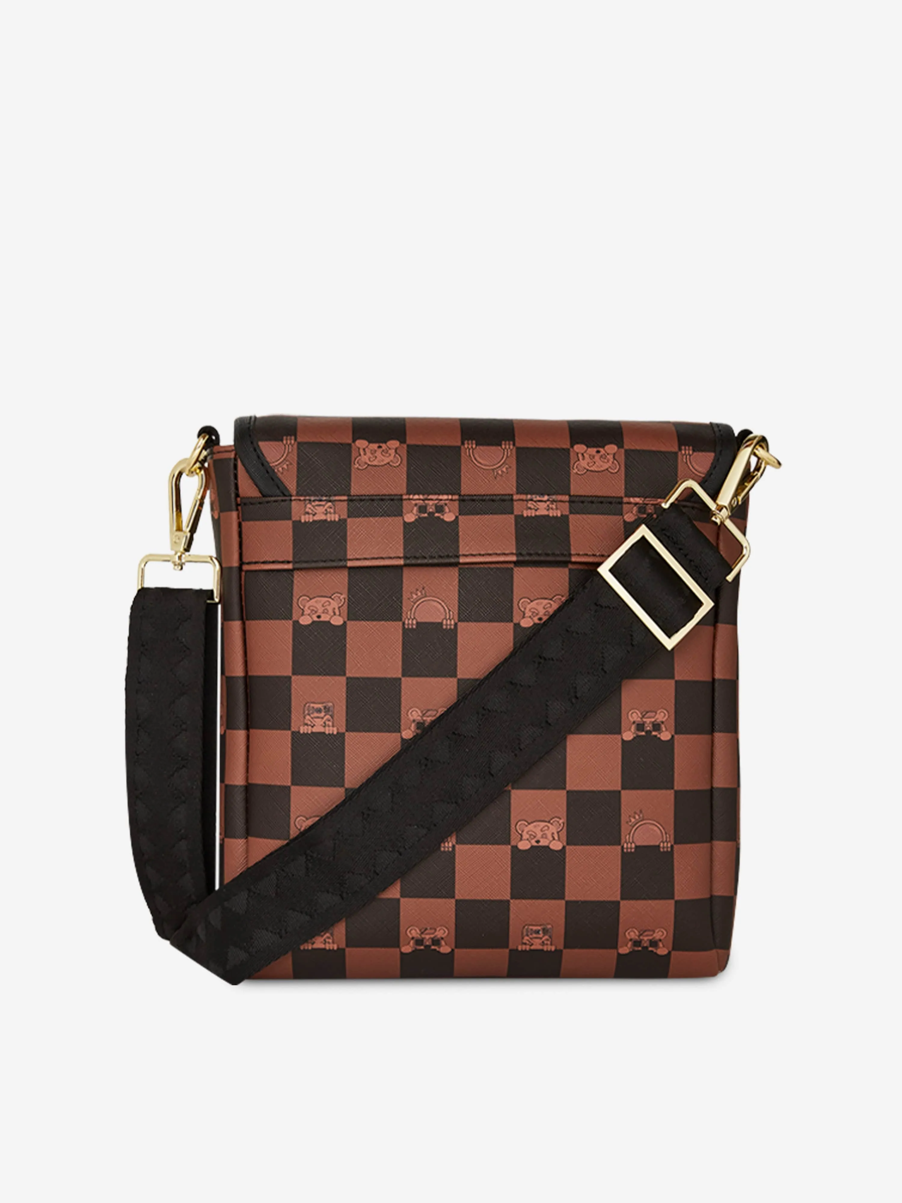 Kids Peeking Character Check Messenger Sling Bag in Brown (25.5cm)