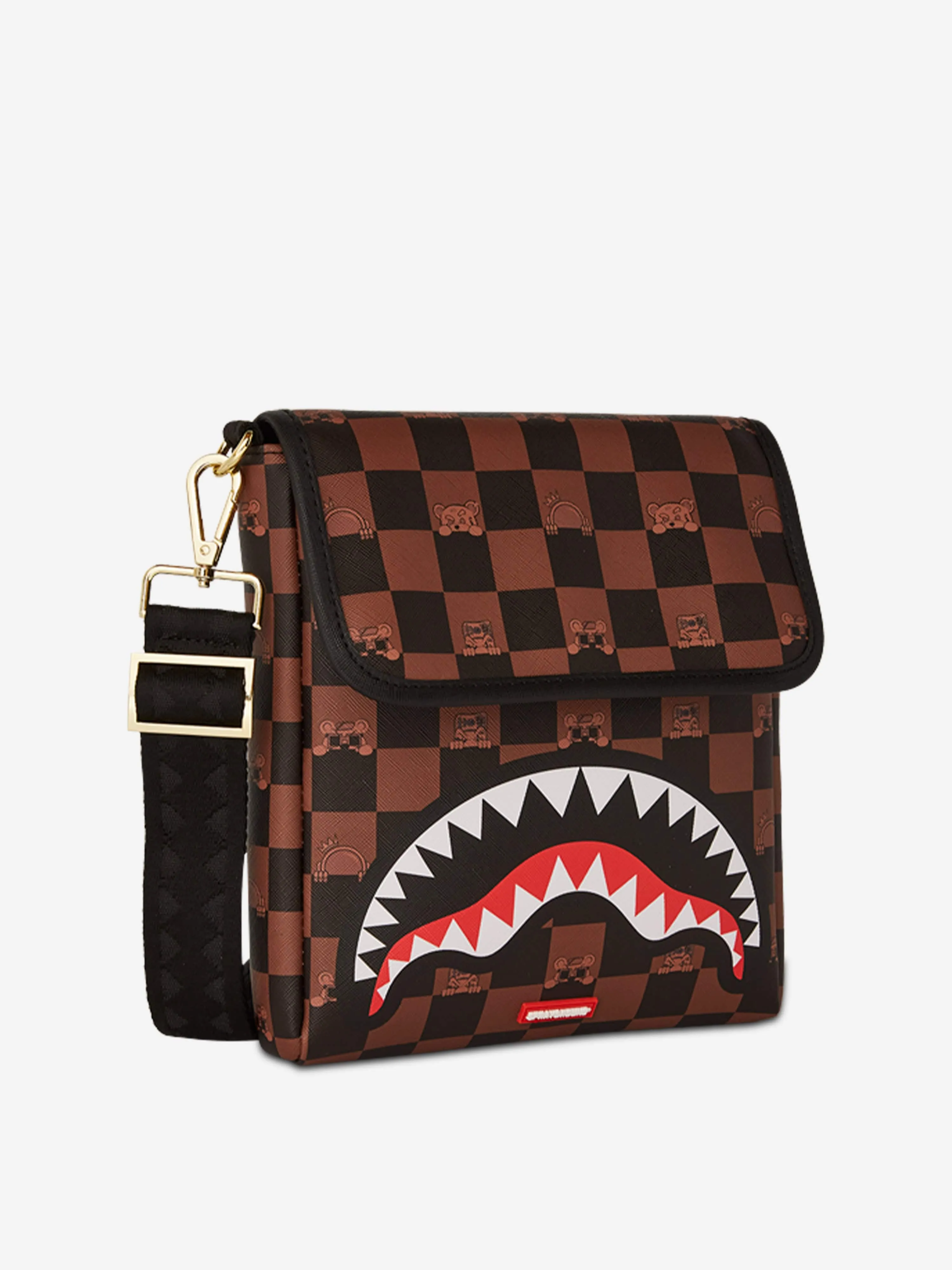 Kids Peeking Character Check Messenger Sling Bag in Brown (25.5cm)