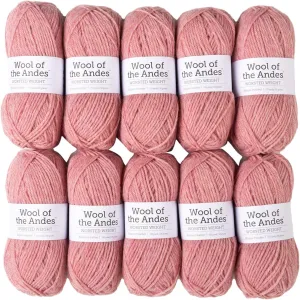 Knit Picks Wool of The Andes Yarn Pack - 10 Skeins of Pink 100% Wool Worsted Weight Yarn (Blossom Heather)
