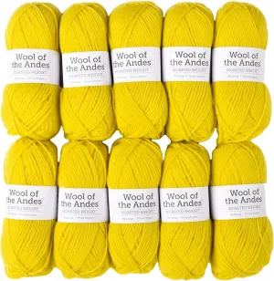 Knit Picks Wool of The Andes Yarn Pack - 10 Skeins of Yellow 100% Wool Worsted Yarn (Buttercup)