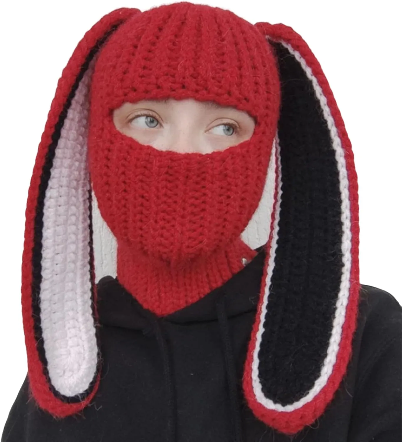 Knit Y2k Hat Cat Beanie with Devil Horn and Long Bunny Ear Crochet Shiesty Ski Mask Balaclava Grunge Accessories