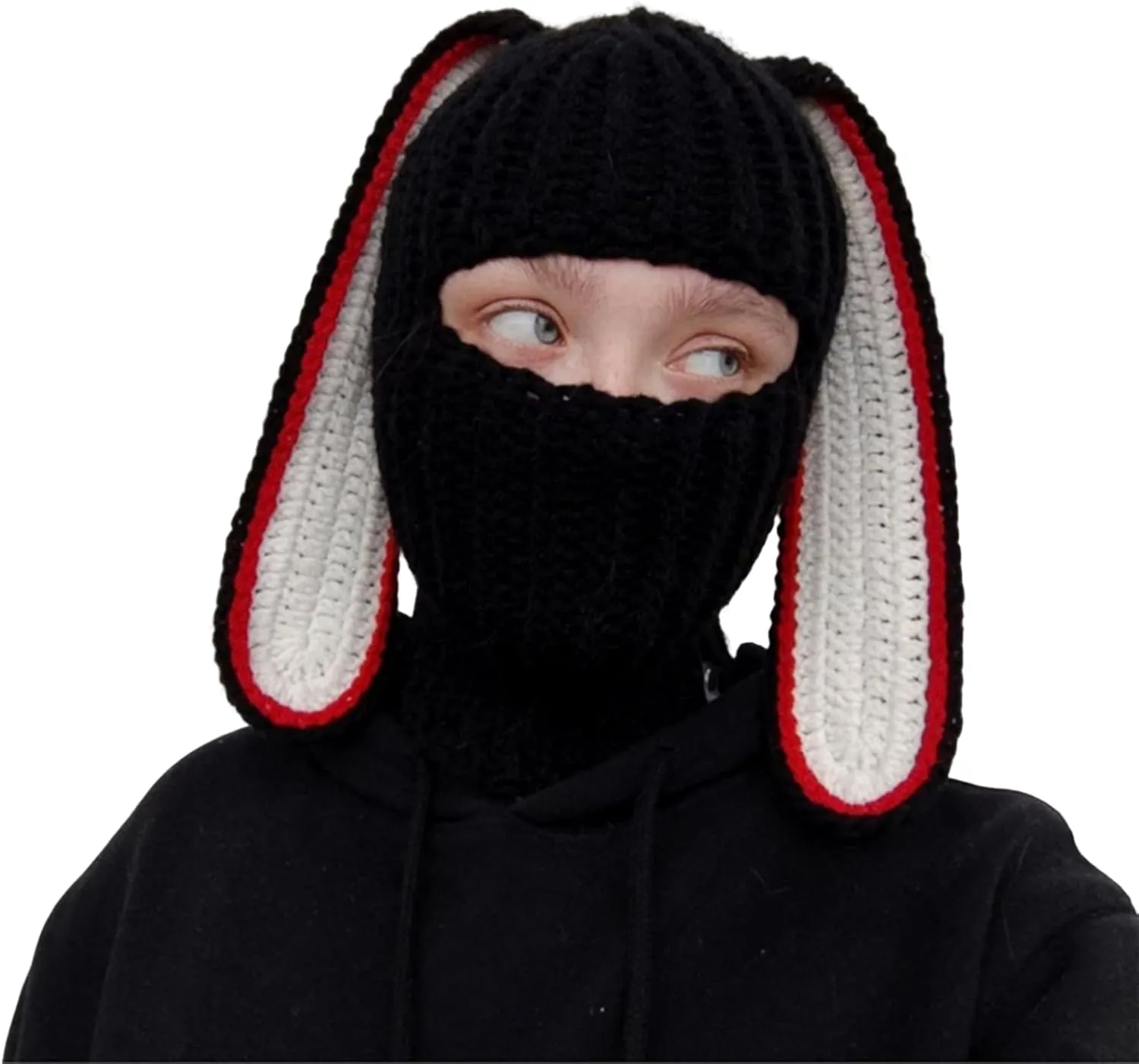 Knit Y2k Hat Cat Beanie with Devil Horn and Long Bunny Ear Crochet Shiesty Ski Mask Balaclava Grunge Accessories