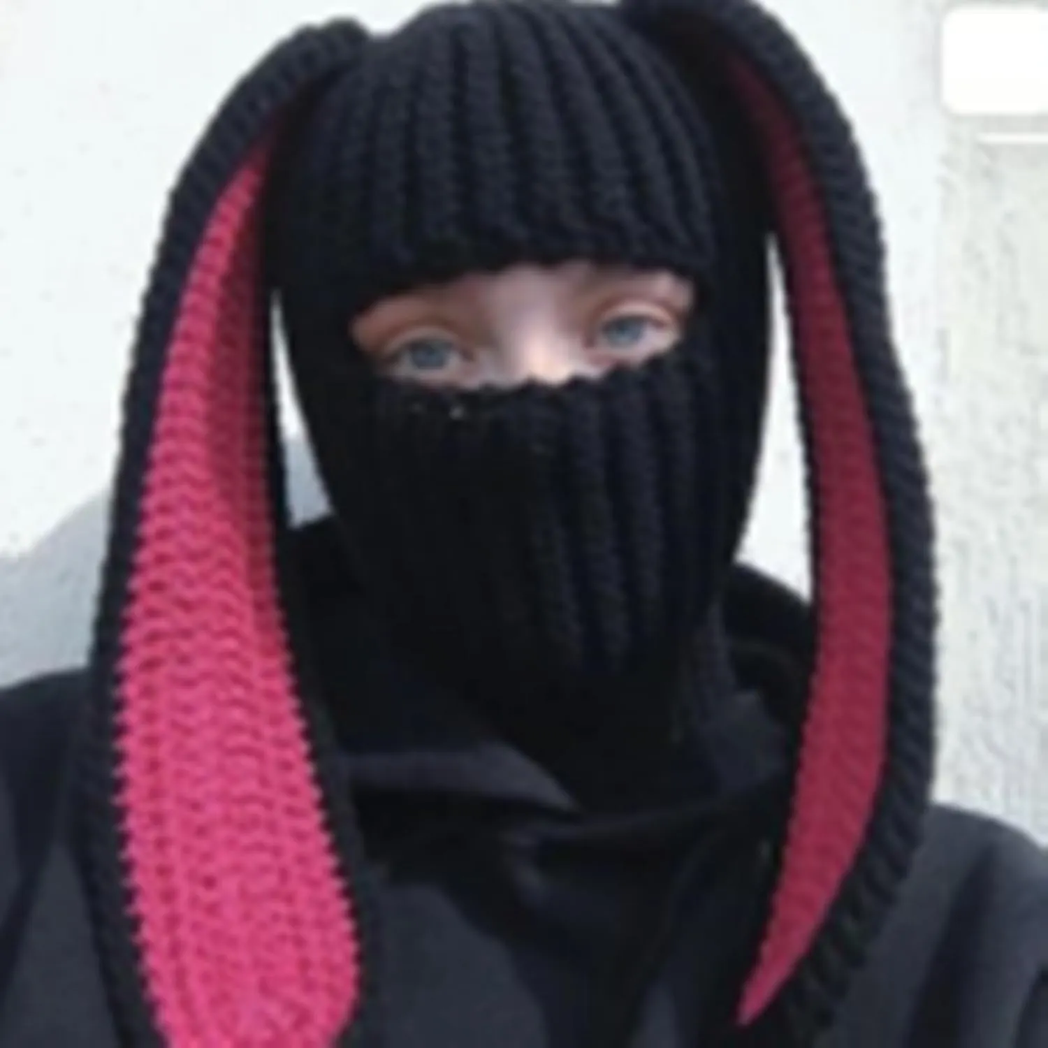 Knit Y2k Hat Cat Beanie with Devil Horn and Long Bunny Ear Crochet Shiesty Ski Mask Balaclava Grunge Accessories
