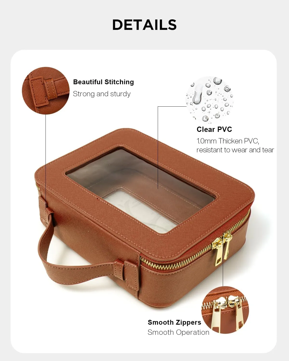 KOTORA Clear Makeup Bag Organizer, Portable Travel Toiletry Bag TSA Approved Toiletry Bag with Handle Large Opening Fit Carry-on Travel Essential Car Accessories for Women Girls (Brown)
