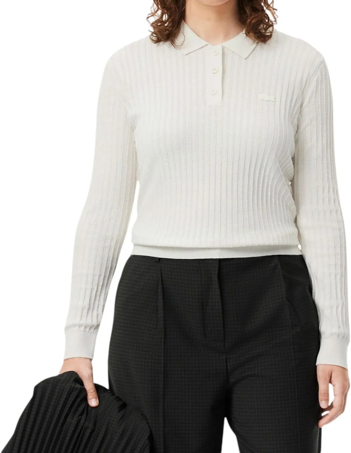 Lacoste Women's Regular Fit Ribbed Knit Polo Shirt