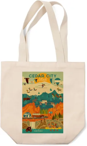 Lantern Press Cedar City, Utah, Mountain, Geometric (100% Cotton Canvas Reusable Tote Bag)