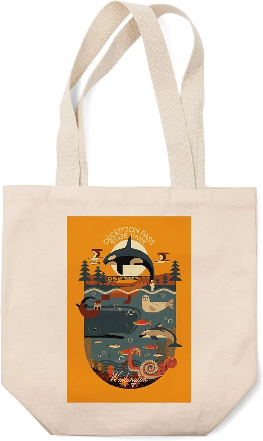 Lantern Press Deception Pass State Park, Washington, Geometric, (100% Cotton Canvas Reusable Tote Bag)